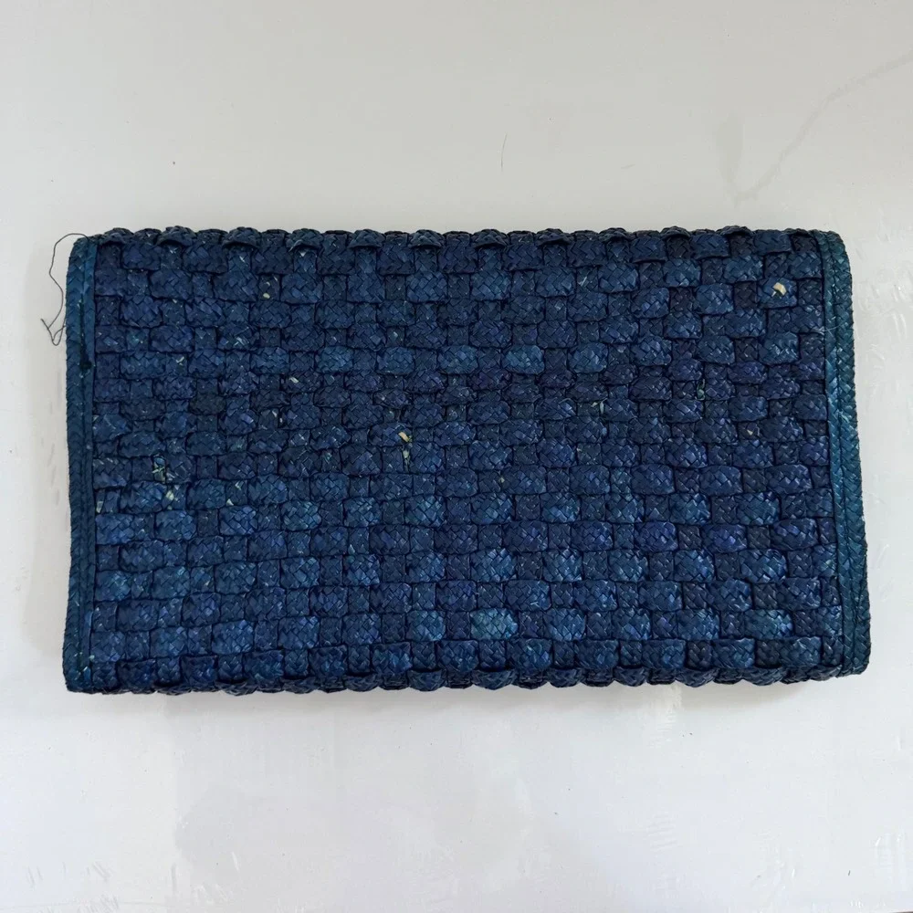 Vintage Woven‎ Blue Straw Clutch
